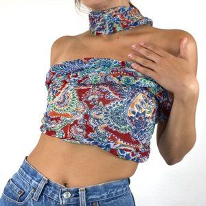 Vintage Blue Paisley Infinity Scarf Halter Top